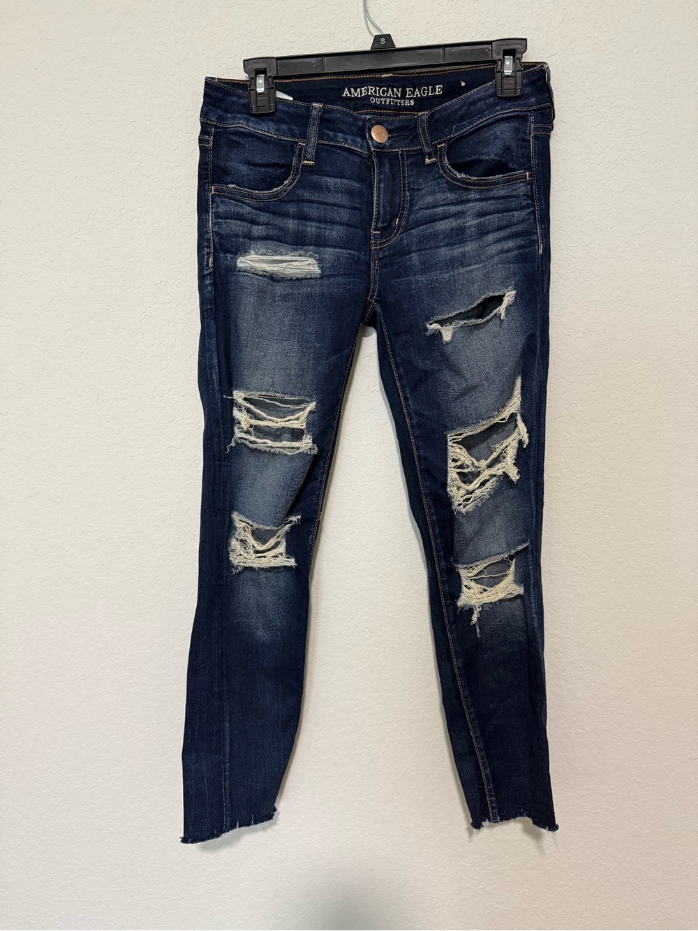 American Eagle Outfitters Dark Indigo Distressed Skinny Jeans